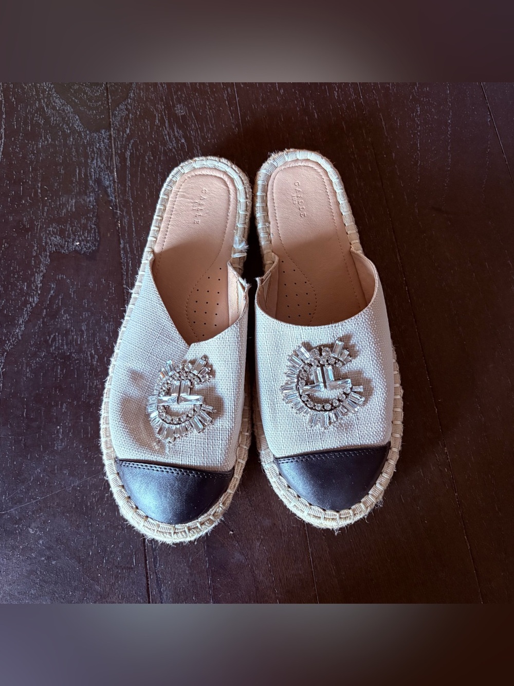 Gaëlle Paris Cream Canvas Jeweled Espadrilles Slip On Sandals‎ Shoes EU 40